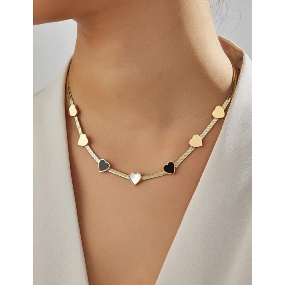 18k Golden Plated Beautiful Seven Heart Stainless Steel Necklace